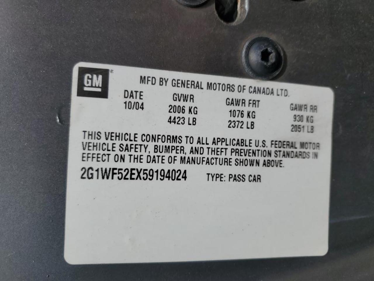 2005 Chevrolet Impala VIN: 2G1WF52EX59194024 Lot: 65008855