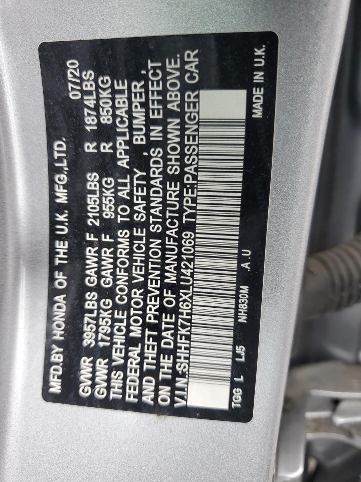 2020 Honda Civic Ex VIN: SHHFK7H6XLU421069 Lot: 63599825