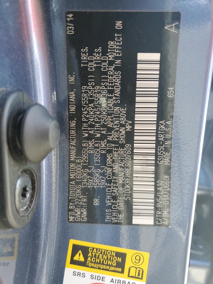 2014 Toyota Highlander Limited VIN: 5TDDKRFH8ES027609 Lot: 63212345