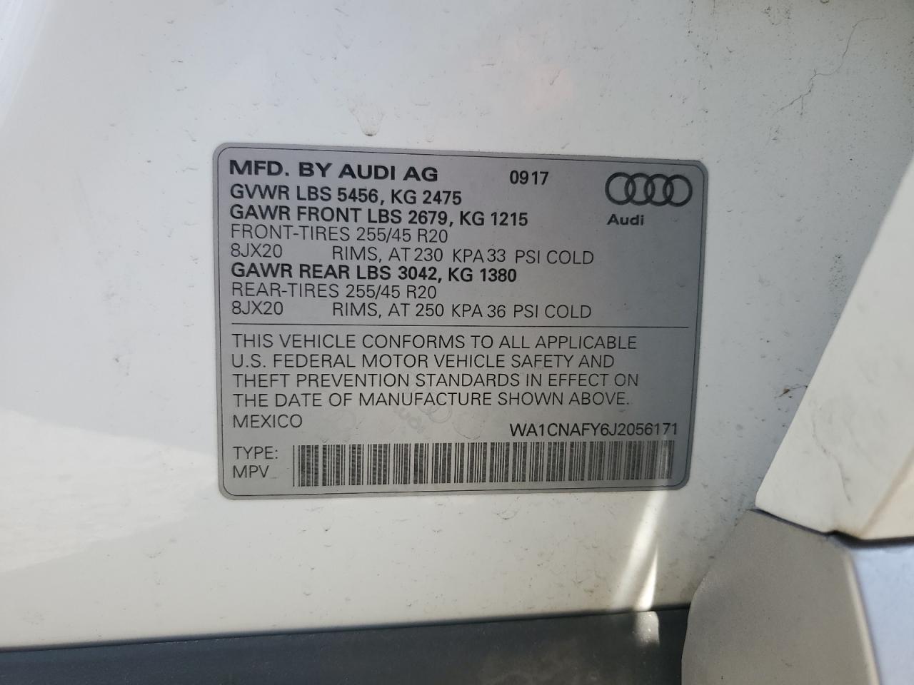 2018 Audi Q5 Prestige VIN: WA1CNAFY6J2056171 Lot: 64645225