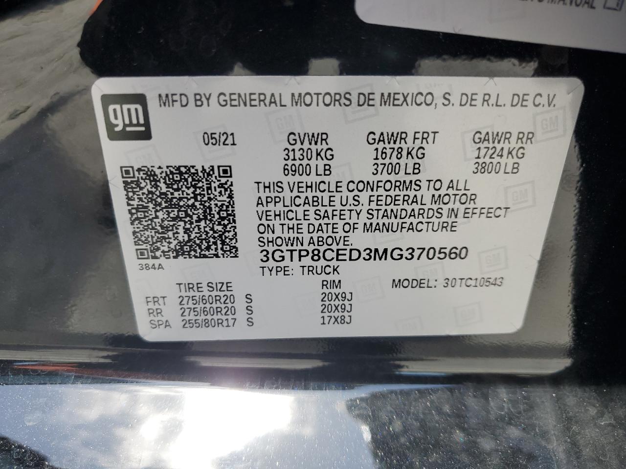2021 GMC Sierra C1500 Elevation VIN: 3GTP8CED3MG370560 Lot: 64927935