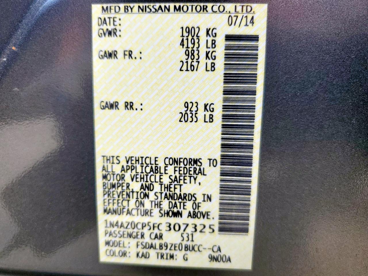 2015 Nissan Leaf S VIN: 1N4AZ0CP5FC307325 Lot: 65043855