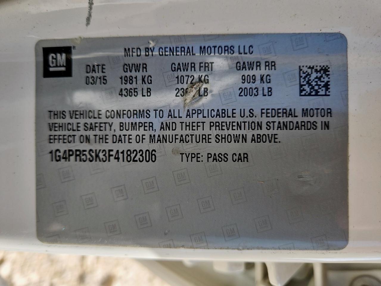2015 Buick Verano Convenience VIN: 1G4PR5SK3F4182306 Lot: 64016755