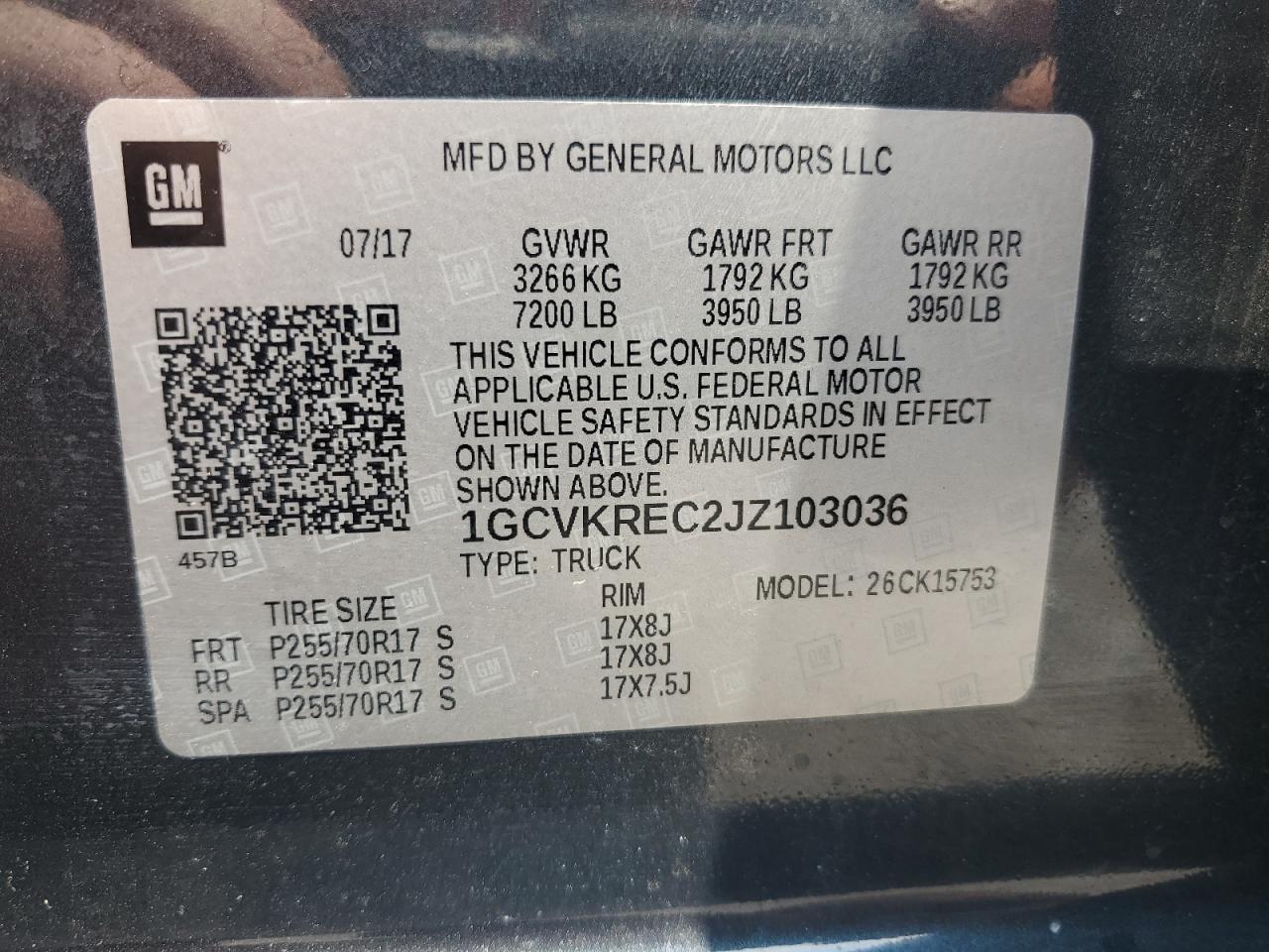 2018 Chevrolet Silverado K1500 Lt VIN: 1GCVKREC2JZ103036 Lot: 63827095