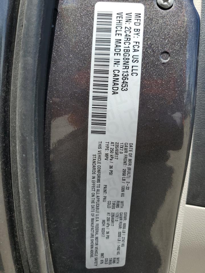 2022 Chrysler Pacifica Touring L VIN: 2C4RC1BG8NR136453 Lot: 65762755