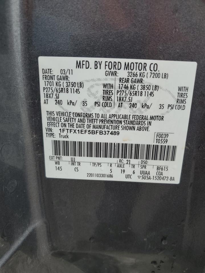 2011 Ford F150 Super Cab VIN: 1FTFX1EF5BFB37489 Lot: 65031445