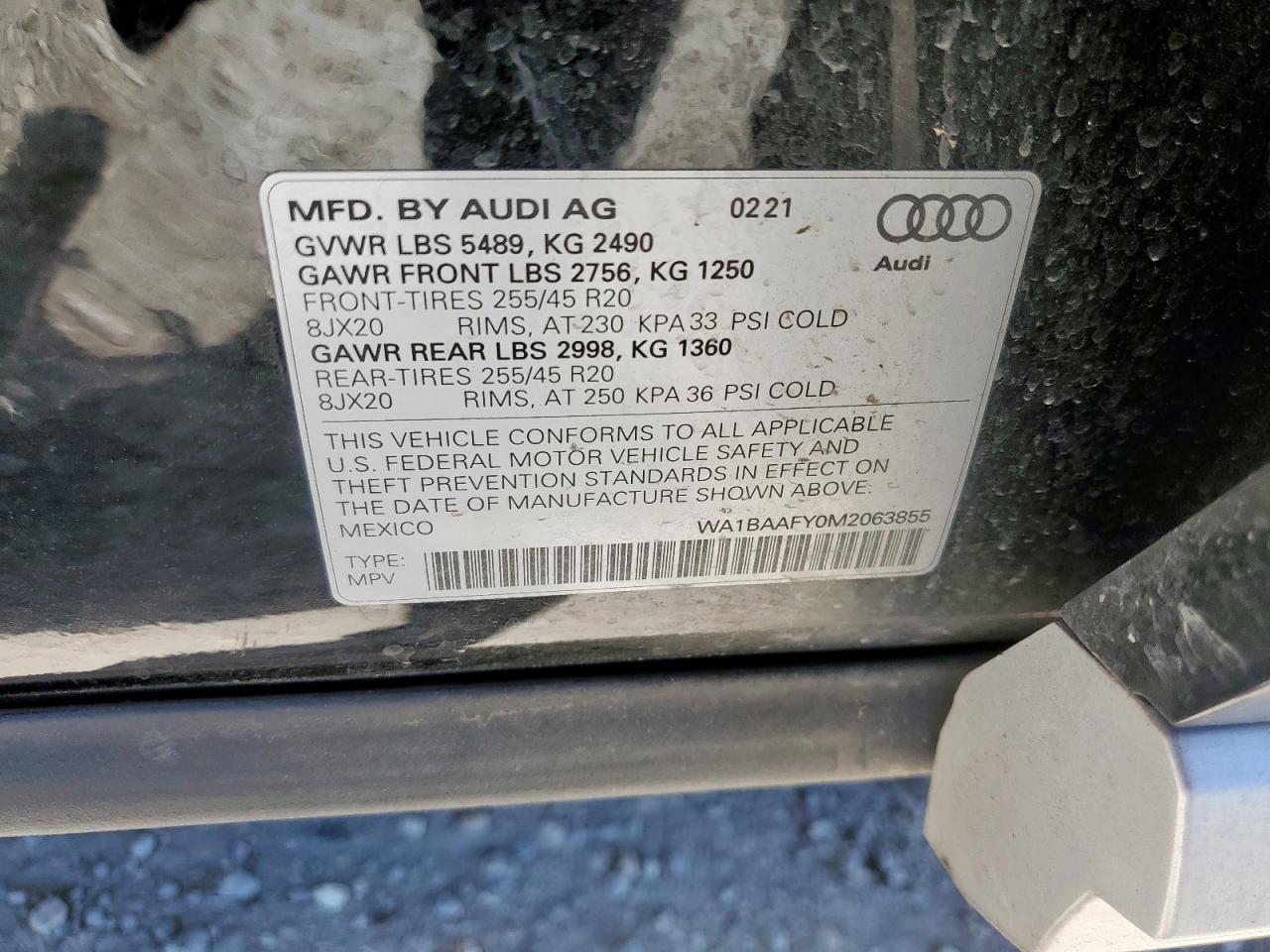 wa1baafy0m2063855 WA1BAAFY0M2063855 2021 Audi Q5 Premium Plus