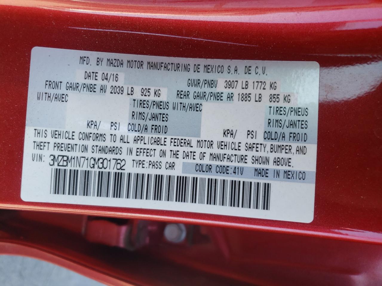 2016 Mazda 3 Grand Touring VIN: 3MZBM1N71GM301762 Lot: 65216845
