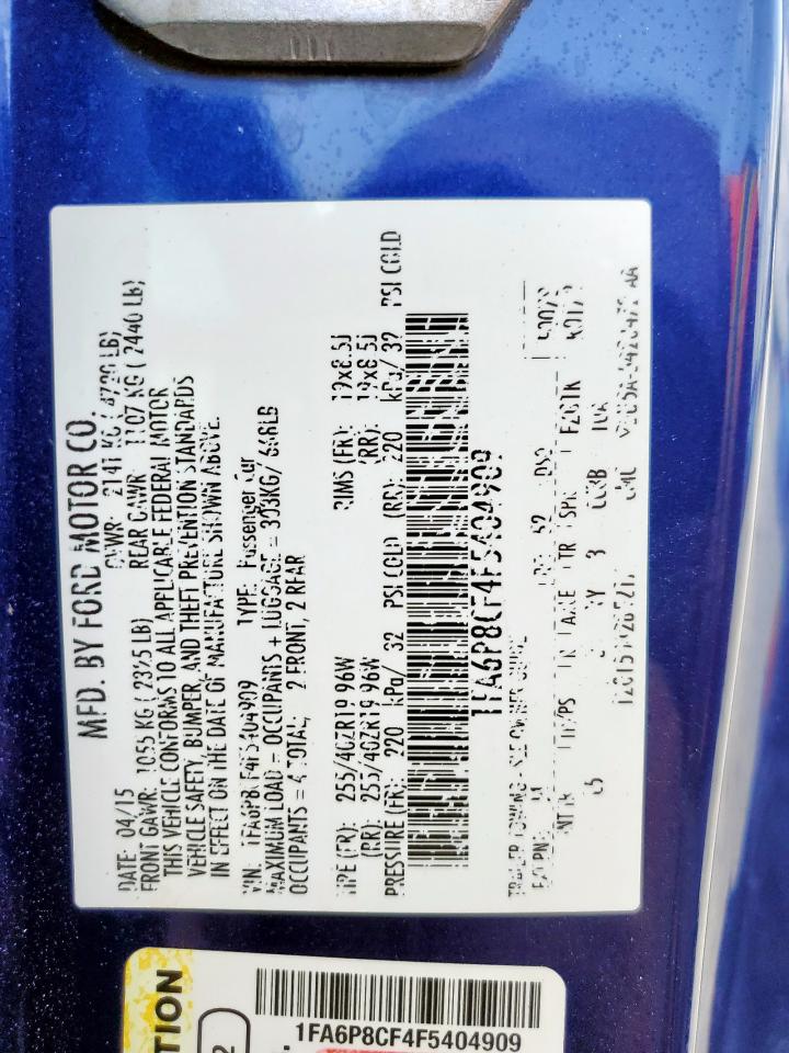 2015 Ford Mustang Gt VIN: 1FA6P8CF4F5404909 Lot: 65083255