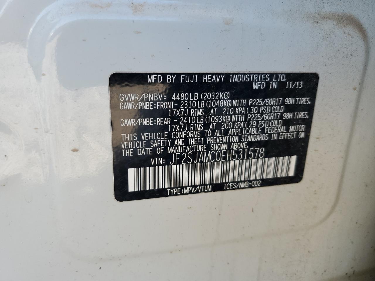 2014 Subaru Forester 2.5I Touring VIN: JF2SJAMC0EH531578 Lot: 64228465