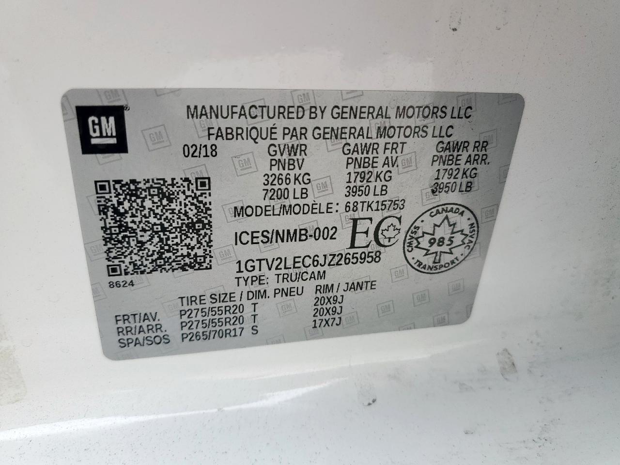 2018 GMC Sierra K1500 VIN: 1GTV2LEC6JZ265958 Lot: 66312095