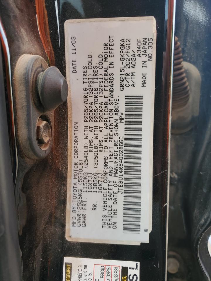 2004 Toyota 4Runner Sr5 VIN: JTEBU14R840028660 Lot: 64900145