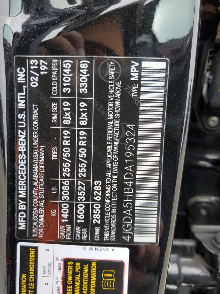 2013 Mercedes-Benz Ml 350 4Matic VIN: 4JGDA5HB4DA195324 Lot: 65095835