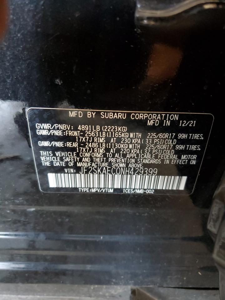 2022 Subaru Forester Premium VIN: JF2SKAEC0NH429399 Lot: 63077675