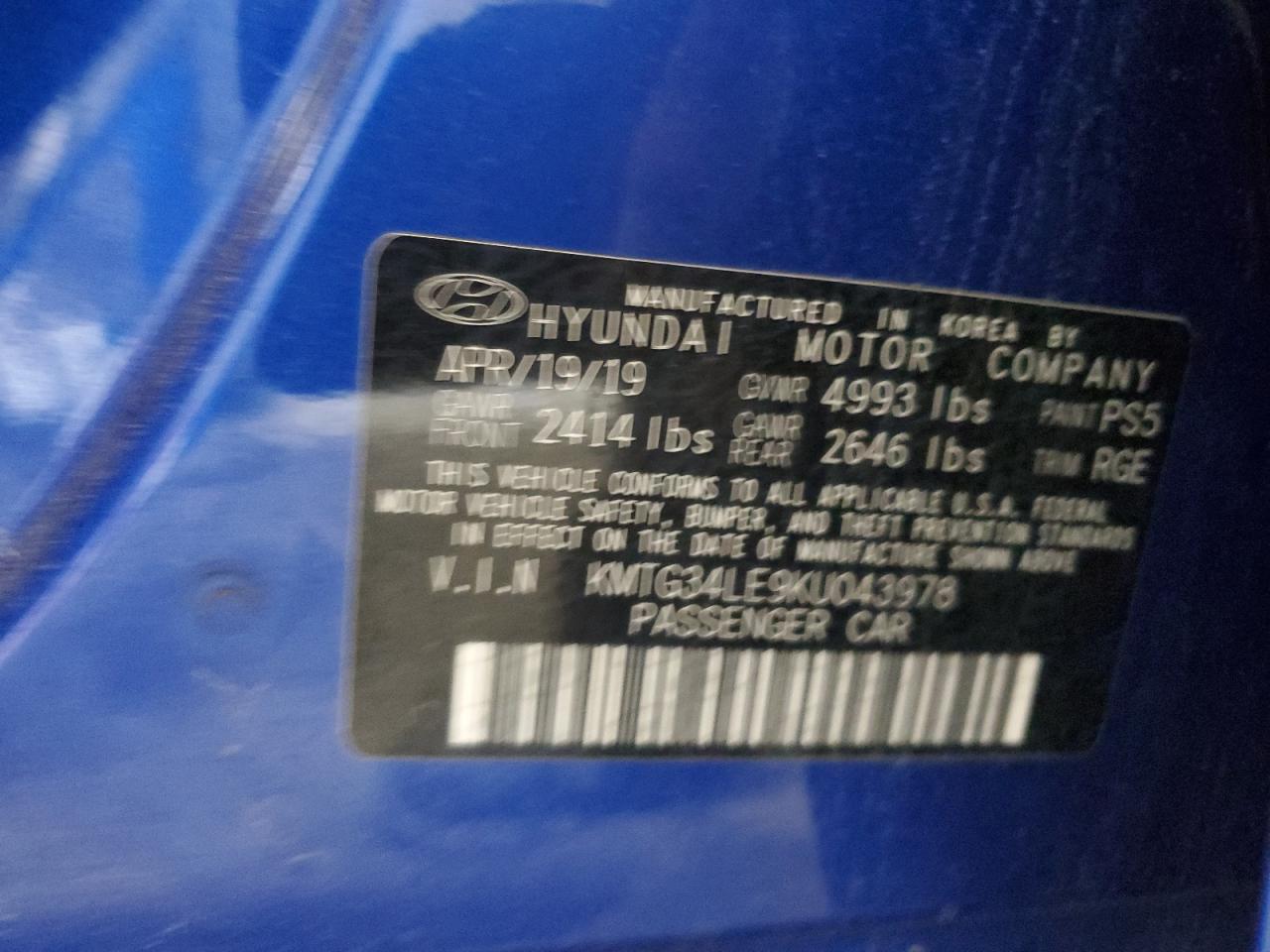 2019 Genesis G70 Prestige VIN: KMTG34LE9KU043978 Lot: 64465965
