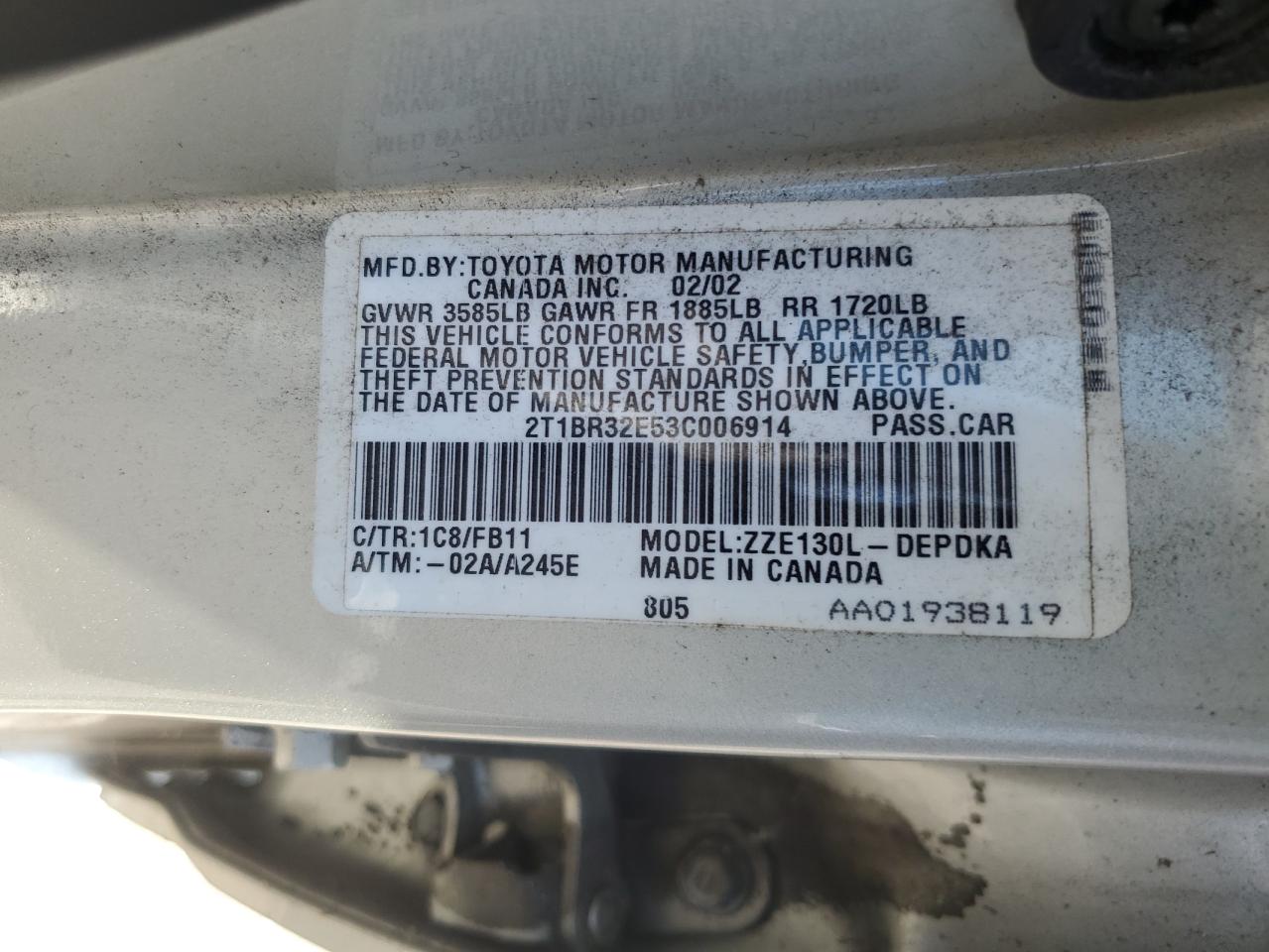 2003 Toyota Corolla Ce VIN: 2T1BR32E53C006914 Lot: 65858985