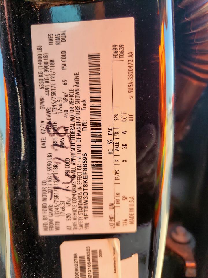 2019 Ford F350 Super Duty VIN: 1FT8W3DT8KEF88596 Lot: 64613155
