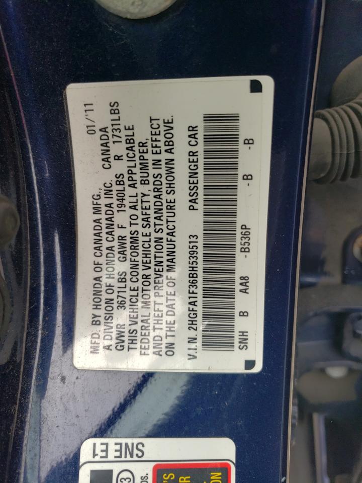 2011 Honda Civic Vp VIN: 2HGFA1F36BH539513 Lot: 64655785