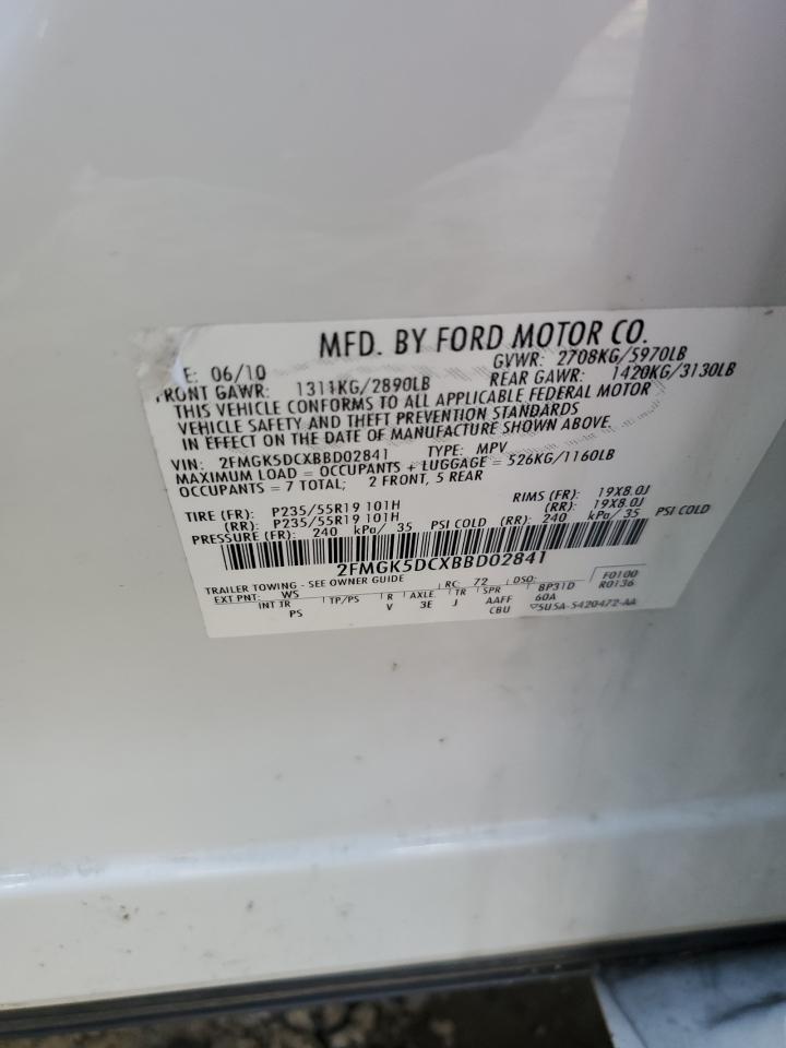 2011 Ford Flex Limited VIN: 2FMGK5DCXBBD02841 Lot: 61811265