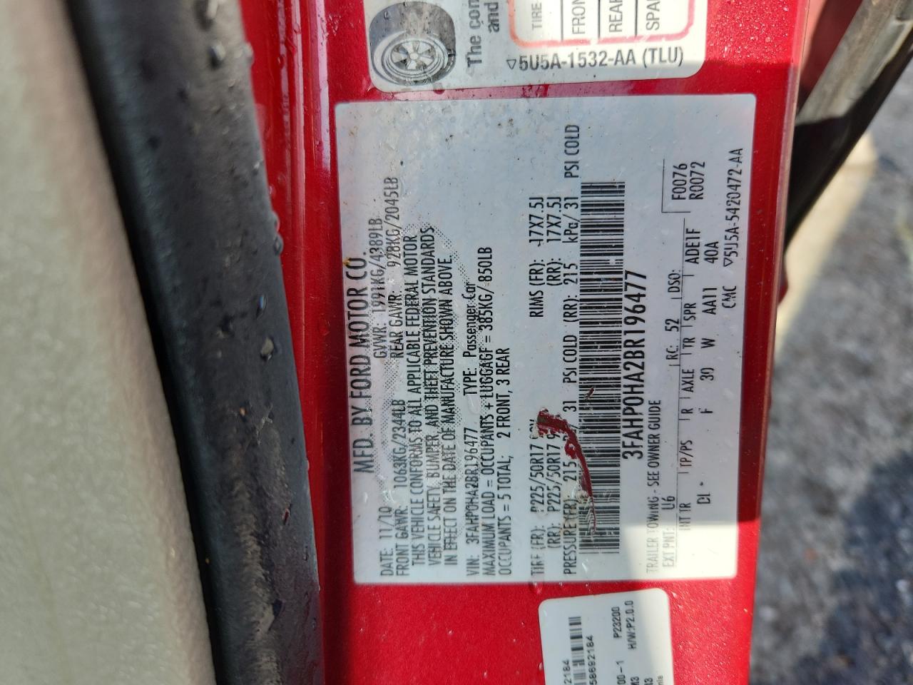 2011 Ford Fusion Se VIN: 3FAHP0HA2BR196477 Lot: 63853585