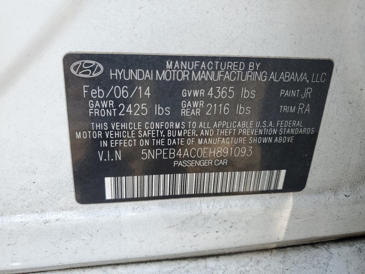 5npeb4ac0eh891093 5NPEB4AC0EH891093 2014 Hyundai Sonata Gls