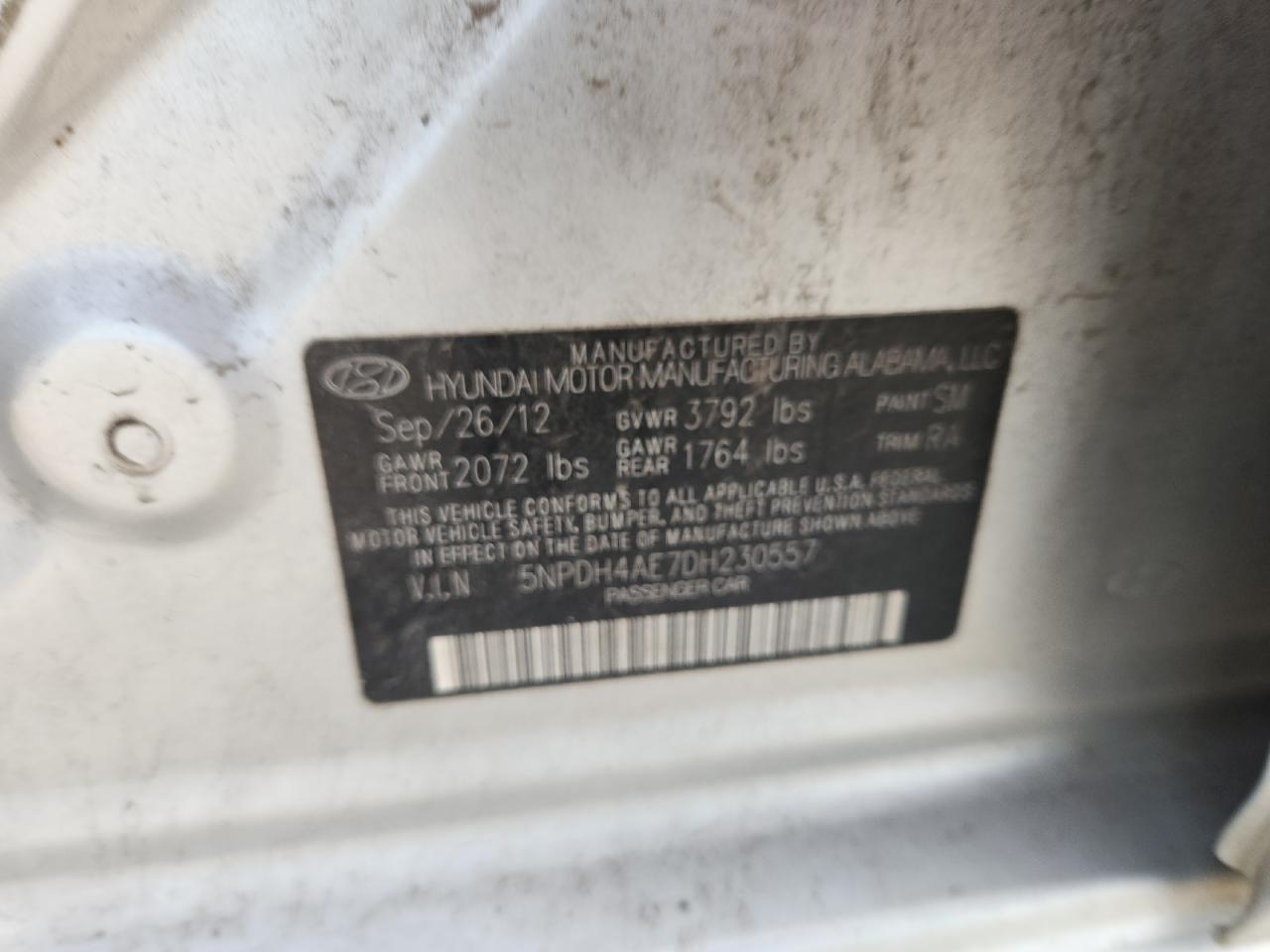 2013 Hyundai Elantra Gls VIN: 5NPDH4AE7DH230557 Lot: 66889735