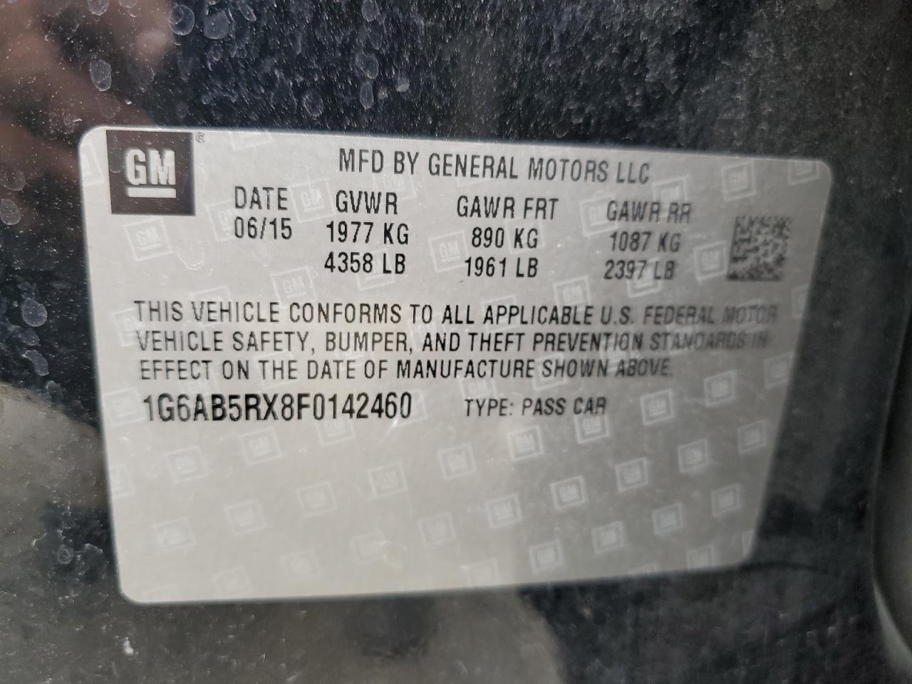 2015 Cadillac Ats Luxury VIN: 1G6AB5RX8F0142460 Lot: 65032285
