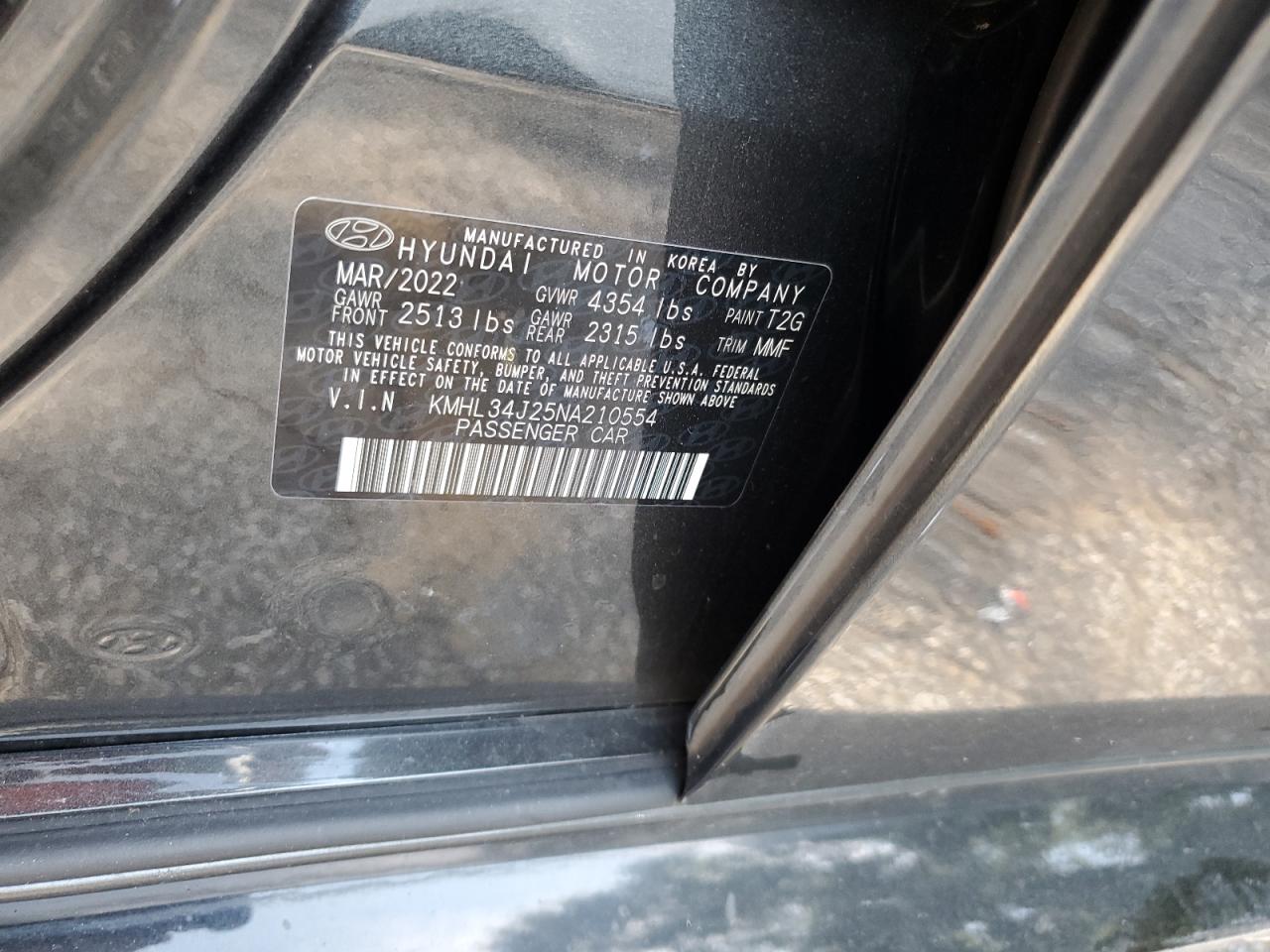 2022 Hyundai Sonata Limited VIN: KMHL34J25NA210554 Lot: 63735085