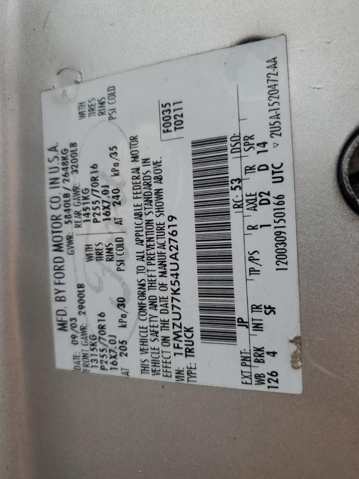2004 Ford Explorer Sport Trac VIN: 1FMZU77K54UA27619 Lot: 64523445