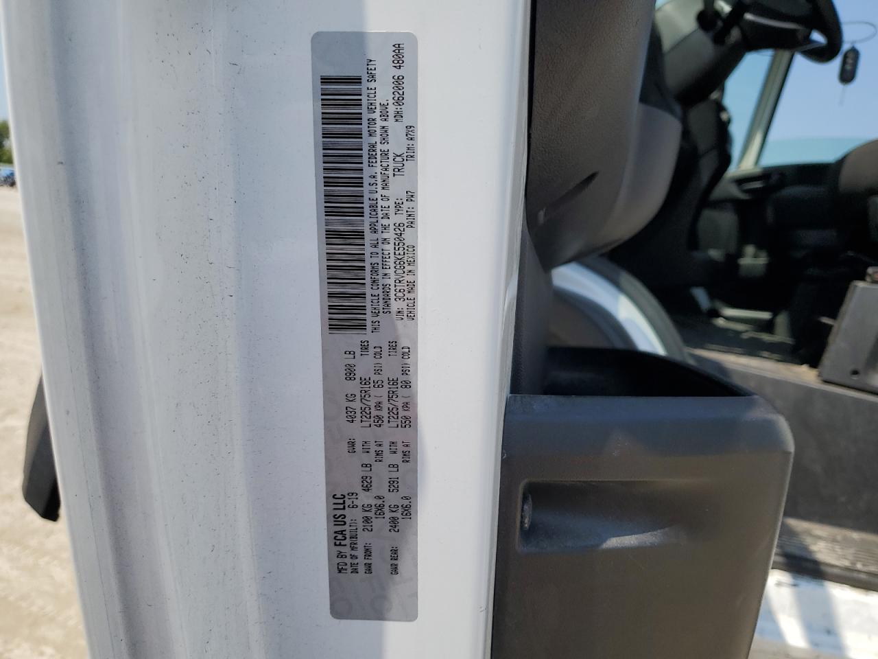 2019 Ram Promaster 2500 2500 High VIN: 3C6TRVCG6KE550426 Lot: 63622665