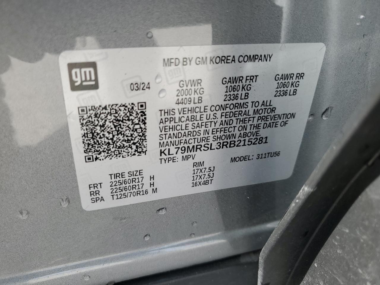 kl79mrsl3rb215281 KL79MRSL3RB215281 2024 Chevrolet Trailblazer Lt