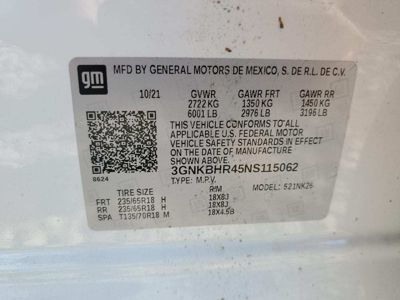 2022 Chevrolet Blazer 2Lt VIN: 3GNKBHR45NS115062 Lot: 63454745