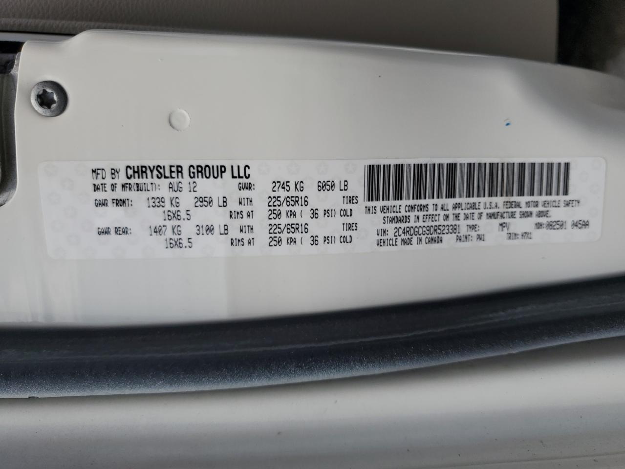 2013 Dodge Grand Caravan Sxt VIN: 2C4RDGCG9DR523381 Lot: 65055335