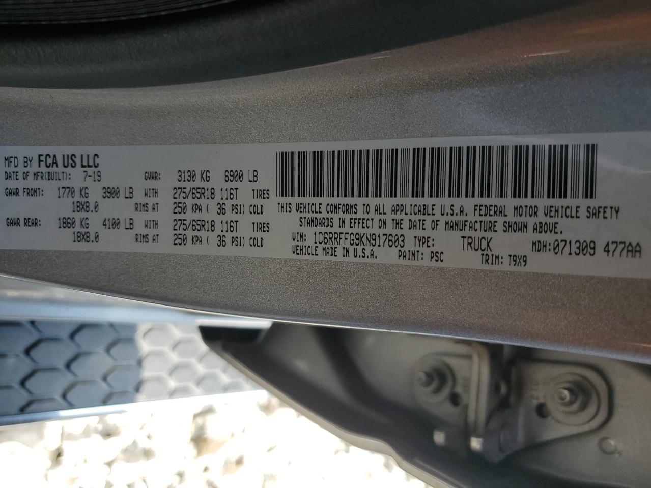 2019 Ram 1500 Big Horn/Lone Star VIN: 1C6RRFFG9KN917603 Lot: 63026145