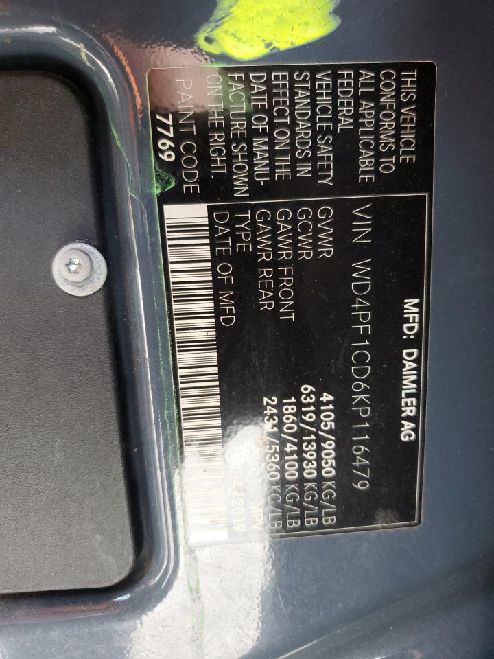 2019 Mercedes-Benz Sprinter 2500/3500 VIN: WD4PF1CD6KP116479 Lot: 62659695