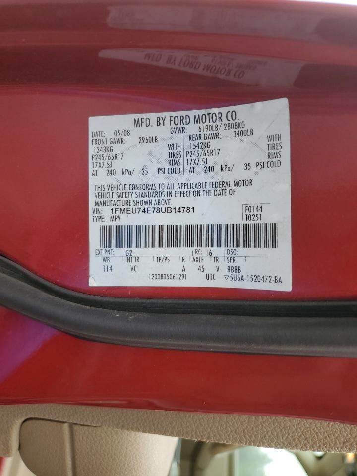 2008 Ford Explorer Eddie Bauer VIN: 1FMEU74E78UB14781 Lot: 64145605