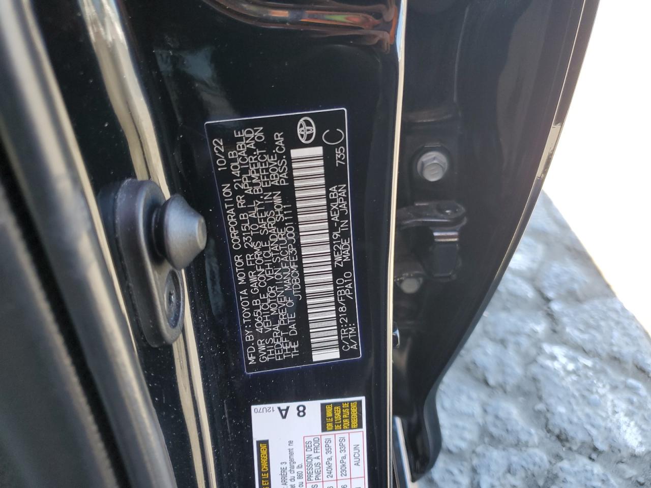 2023 Toyota Corolla Le VIN: JTDBCMFE3PJ001111 Lot: 66710165