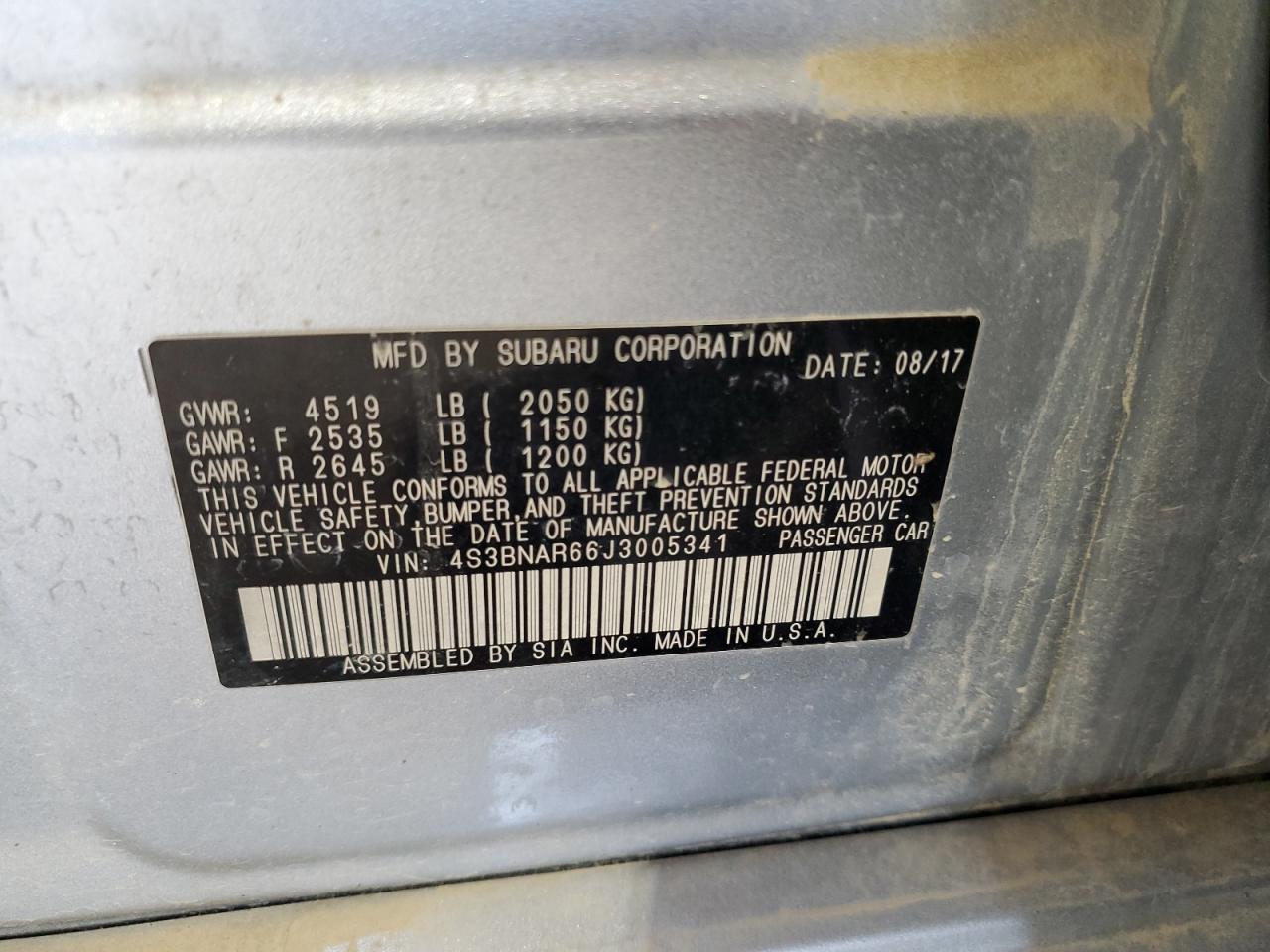 2018 Subaru Legacy Sport VIN: 4S3BNAR66J3005341 Lot: 64495935