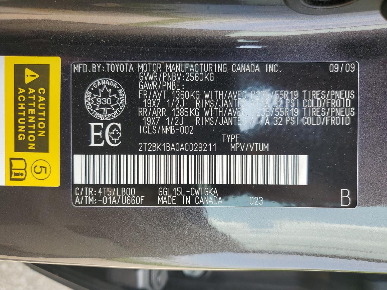 2010 Lexus Rx 350 VIN: 2T2BK1BA0AC029211 Lot: 63240995