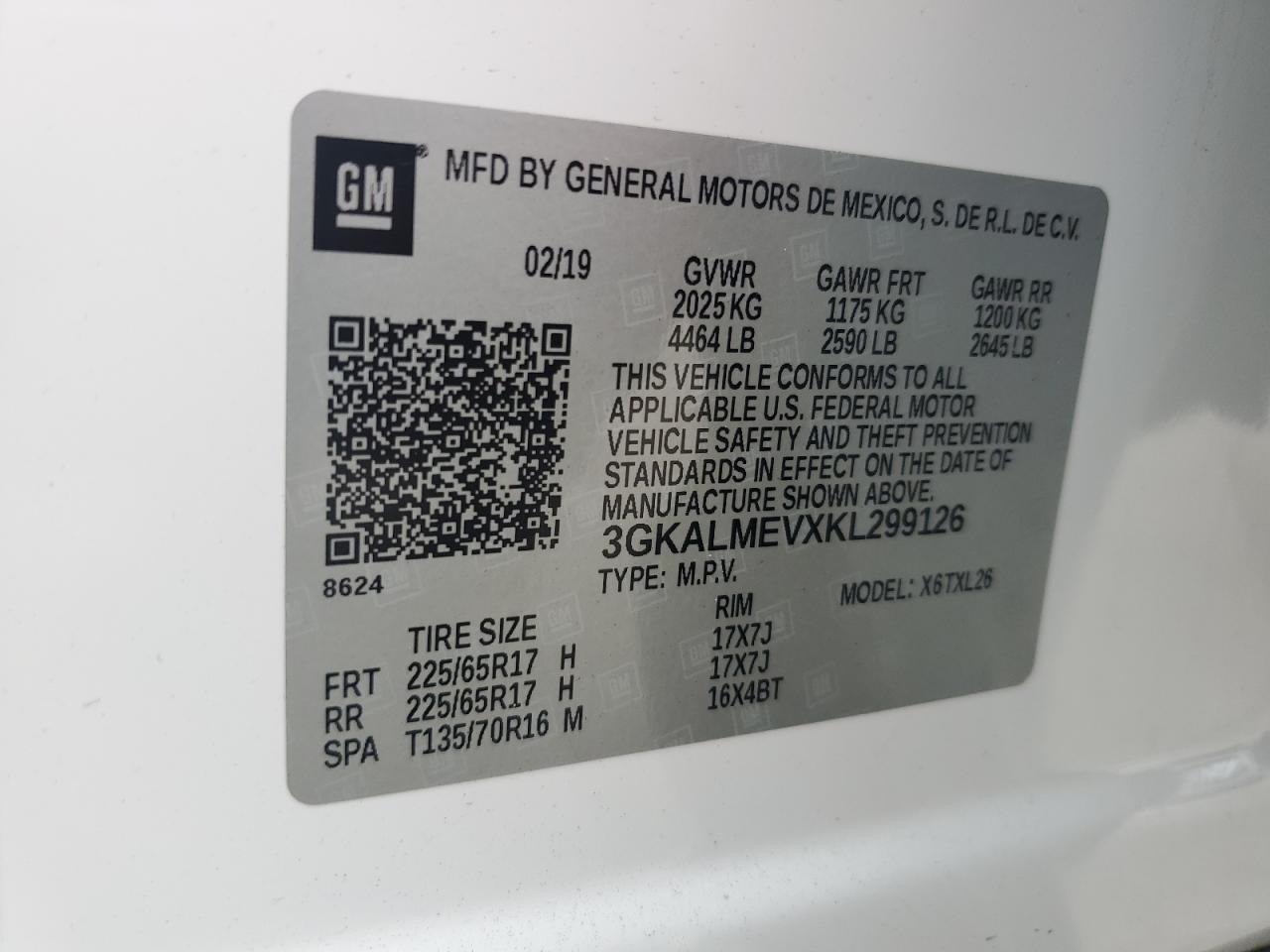 2019 GMC Terrain Sle VIN: 3GKALMEVXKL299126 Lot: 64639565