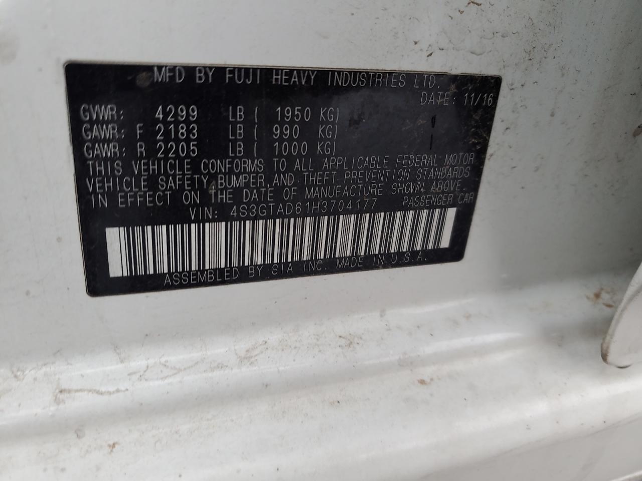 2017 Subaru Impreza Premium Plus VIN: 4S3GTAD61H3704177 Lot: 65437975