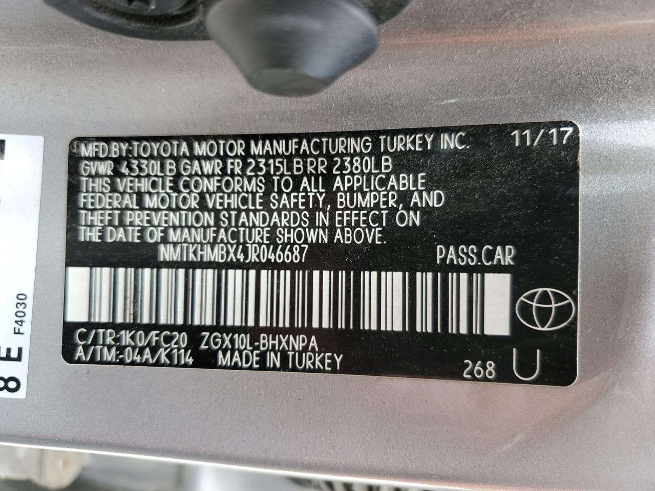 2018 Toyota C-Hr Xle VIN: NMTKHMBX4JR046687 Lot: 65266775