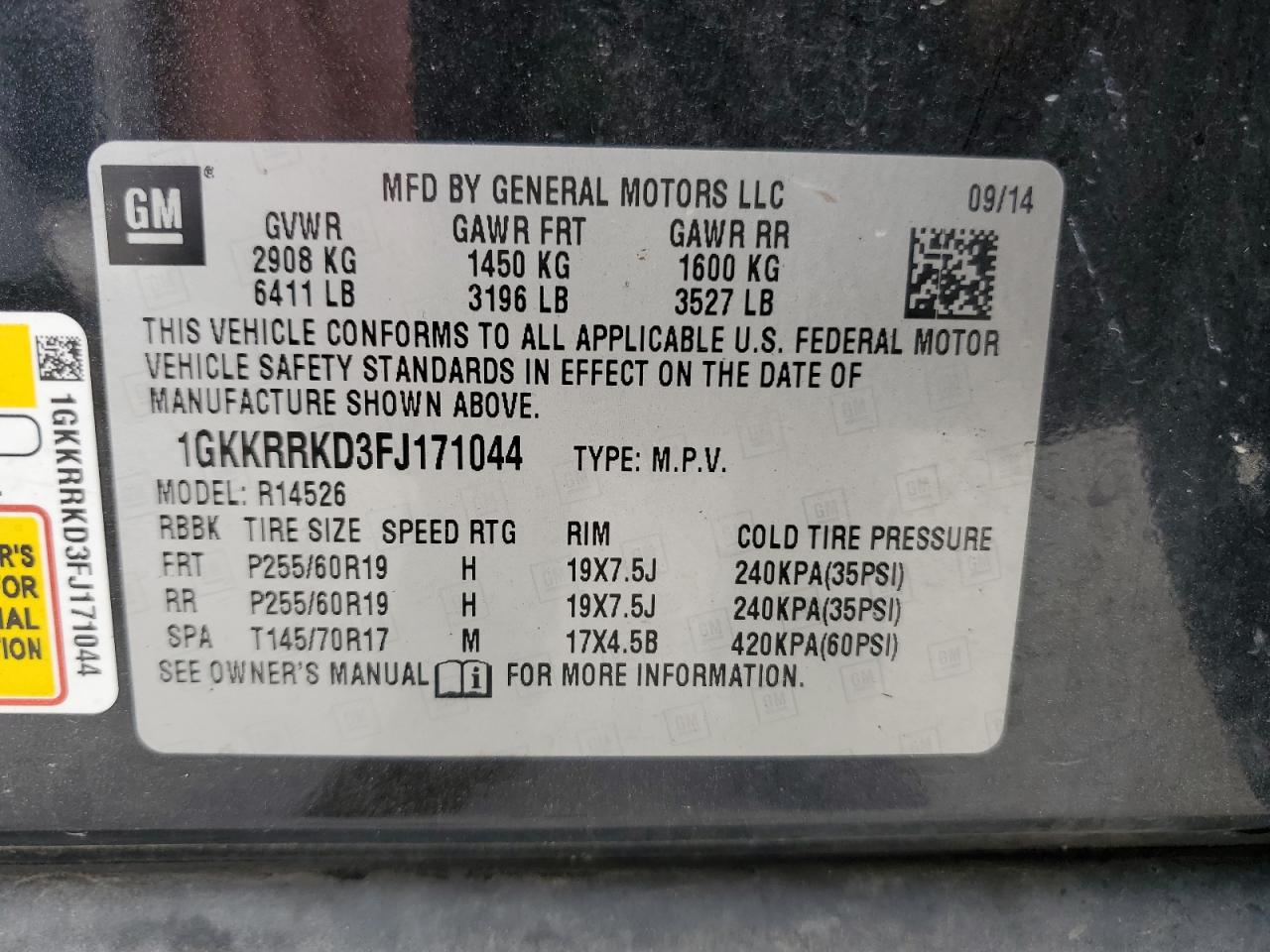 2015 GMC Acadia Slt-1 VIN: 1GKKRRKD3FJ171044 Lot: 64931155