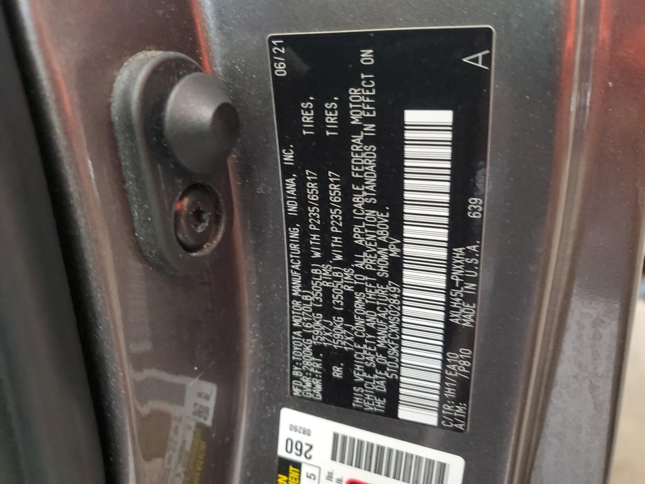 2021 Toyota Sienna Xle VIN: 5TDJSKFCXMS028497 Lot: 64081715