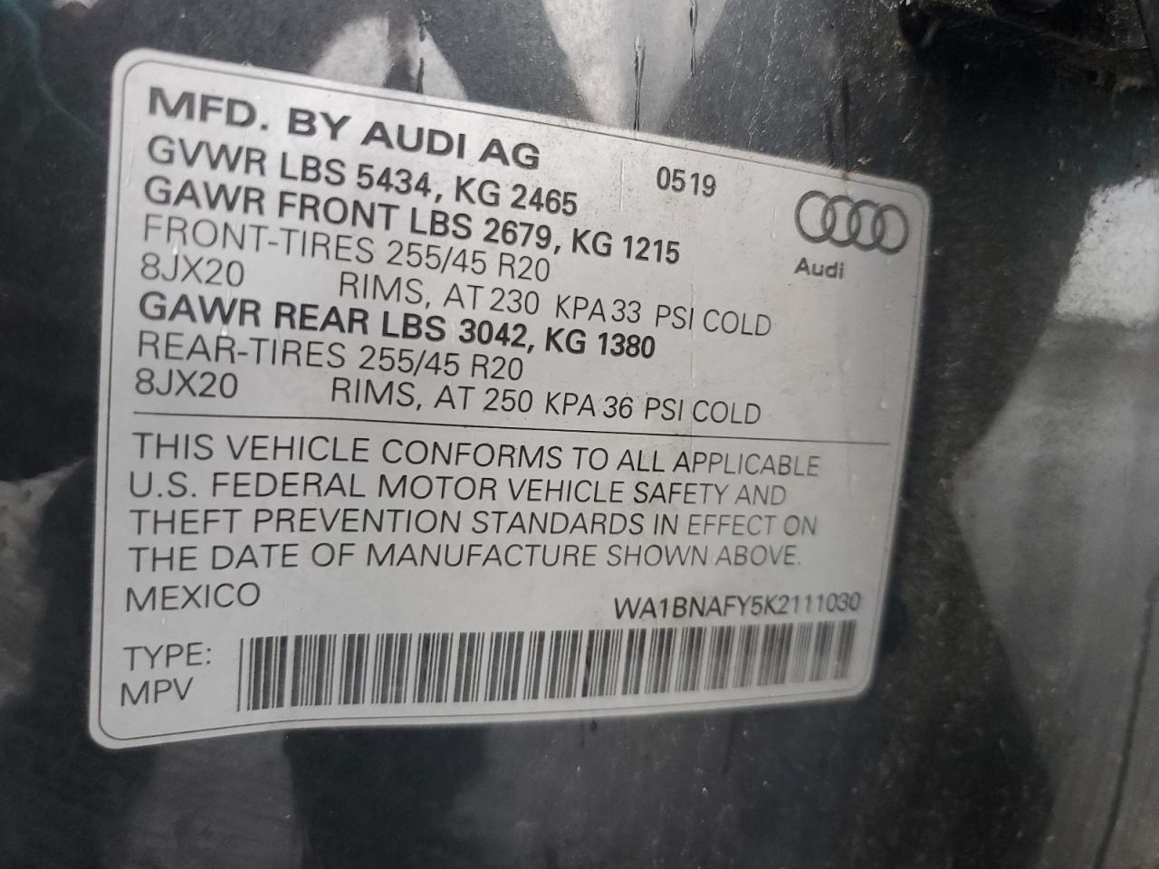 2019 Audi Q5 Premium Plus VIN: WA1BNAFY5K2111030 Lot: 62914405