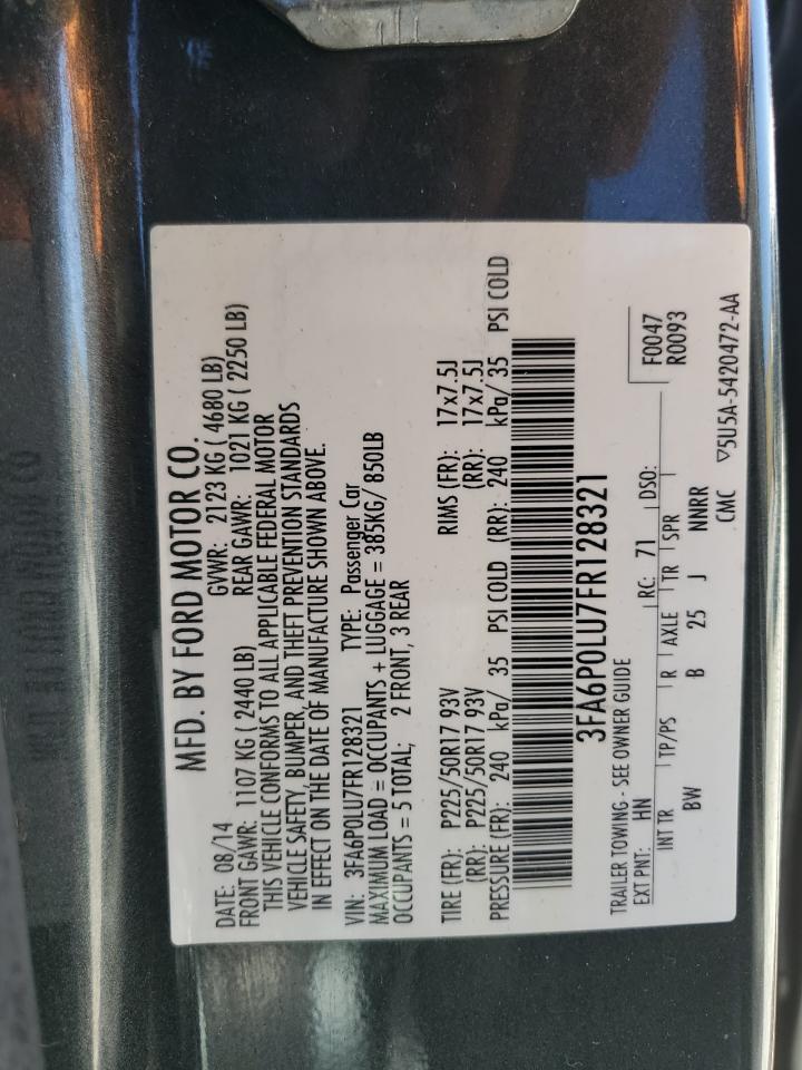 2015 Ford Fusion Se Hybrid VIN: 3FA6P0LU7FR128321 Lot: 66529615