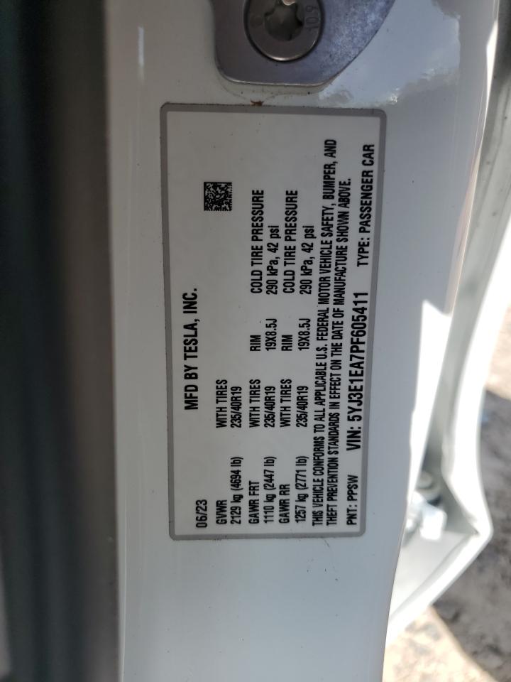 2023 Tesla Model 3 VIN: 5YJ3E1EA7PF605411 Lot: 65167125