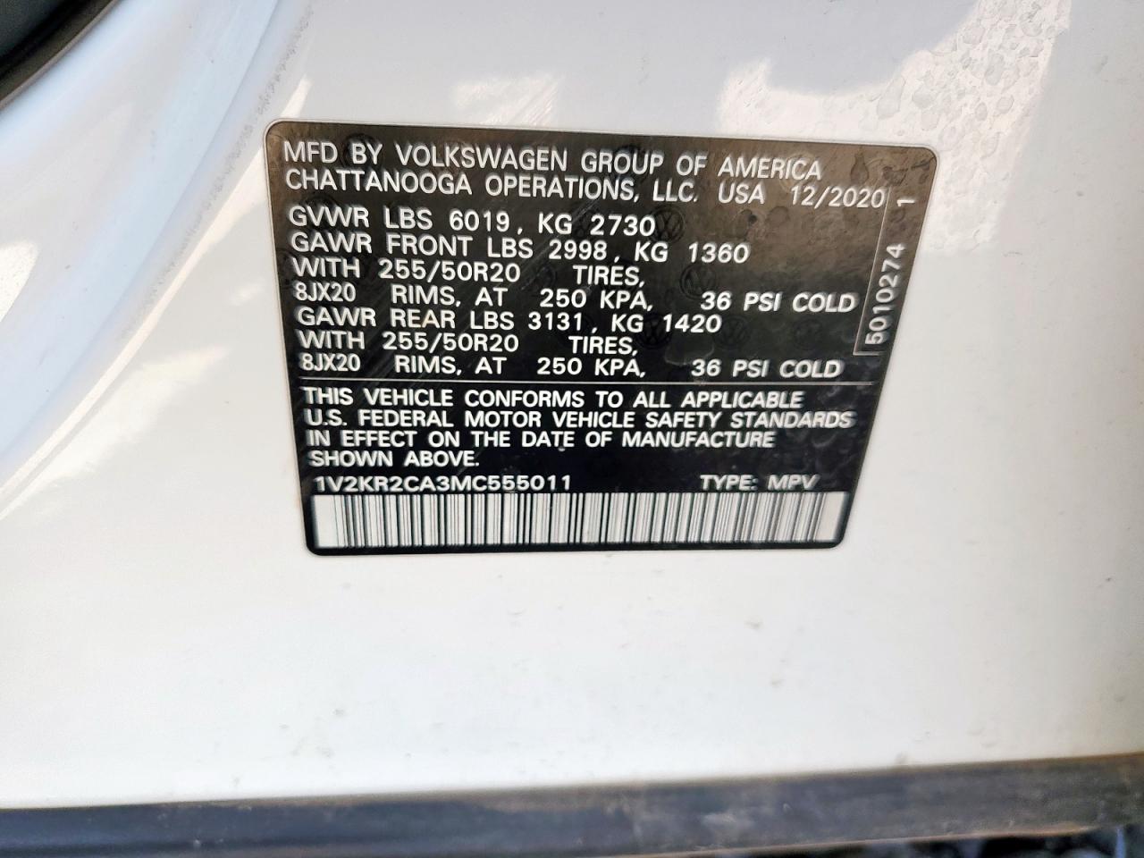 2021 Volkswagen Atlas Se VIN: 1V2KR2CA3MC555011 Lot: 64134625
