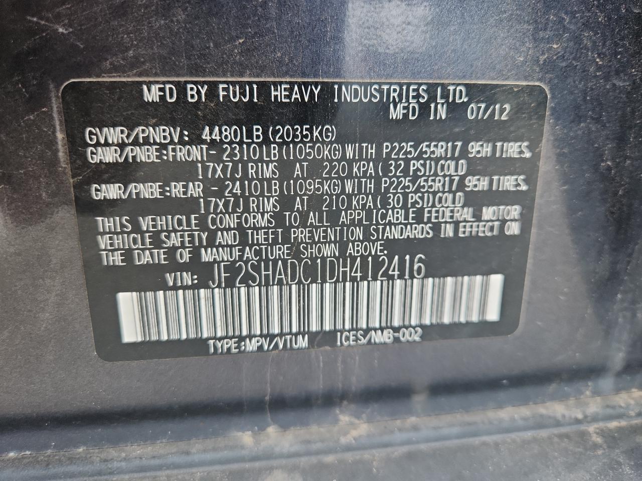 2013 Subaru Forester 2.5X Premium VIN: JF2SHADC1DH412416 Lot: 61496895