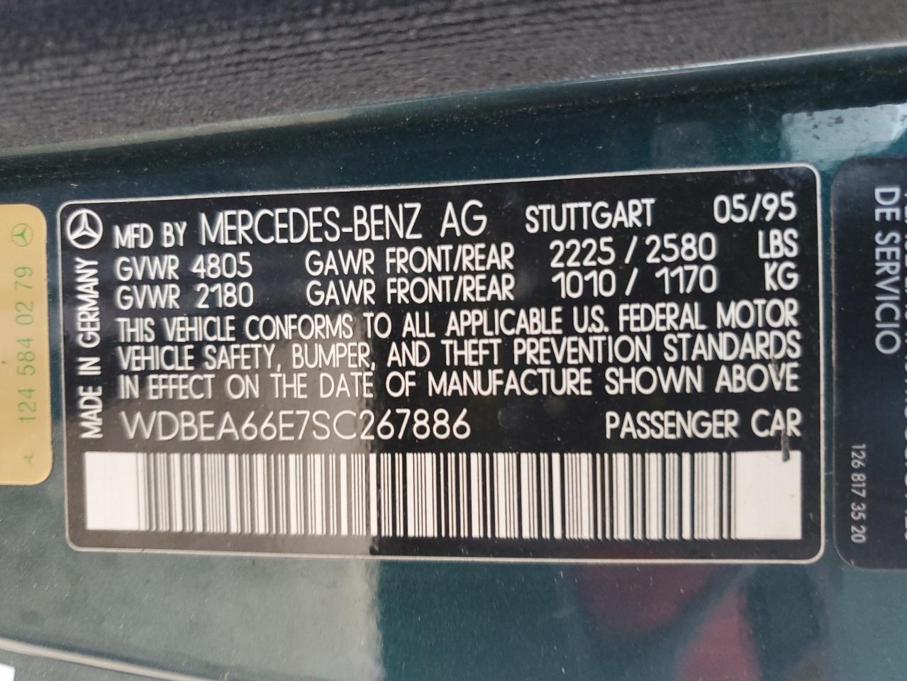 1995 Mercedes-Benz E 320 VIN: WDBEA66E7SC267886 Lot: 64363805